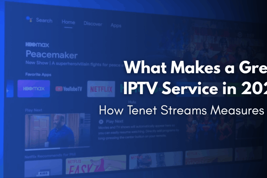 Modern IPTV interface showing live TV and movie streaming options via TenetStream